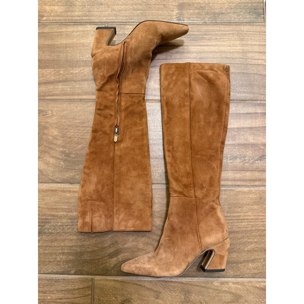 Sam Edelman Sulema Knee High Block Heel Suede Boot Nutmeg Chestnut Brown 5 NWOB - Picture 2 of 6